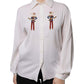 White Rabbit Patch Silk Collared Blouse Top