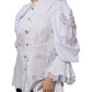 White Cotton Lace Trim Collared Blouse Top