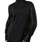 Black Silk Blend Long Sleeves Blouse Top