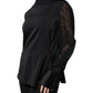 Black Silk Blend Long Sleeves Blouse Top