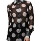 Black White Polka Dots Silk Long Sleeves Top