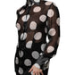 Black White Polka Dots Silk Long Sleeves Top