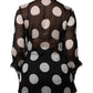 Black White Polka Dots Silk Long Sleeves Top