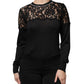 Black Floral Lace Silk Pullover Blouse Top