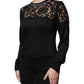 Black Floral Lace Silk Pullover Blouse Top