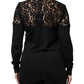 Black Floral Lace Silk Pullover Blouse Top