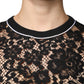 Black Floral Lace Silk Pullover Blouse Top