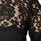 Black Floral Lace Silk Pullover Blouse Top