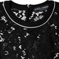 Black Floral Lace Silk Pullover Blouse Top