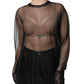 Black Sheer Long Sleeves Crewneck Blouse Top