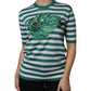 White Green Stripe Leaf Crew Neck T-shirt