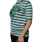 White Green Stripe Leaf Crew Neck T-shirt