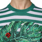 White Green Stripe Leaf Crew Neck T-shirt