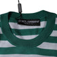 White Green Stripe Leaf Crew Neck T-shirt