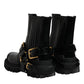 Black Leather Slip On Stretch Trekking Boots Shoes