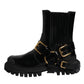 Black Leather Slip On Stretch Trekking Boots Shoes