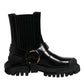 Black Leather Slip On Stretch Trekking Boots Shoes