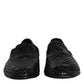 Black Woven Leather Slip On Loafers Shoes