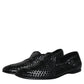 Black Woven Leather Slip On Loafers Shoes