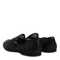 Black Woven Leather Slip On Loafers Shoes