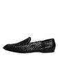 Black Woven Leather Slip On Loafers Shoes