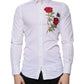 White Floral Embroidery GOLD Men Dress Shirt