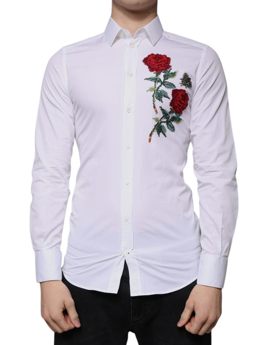 White Floral Embroidery GOLD Men Dress Shirt