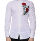 White Floral Embroidery GOLD Men Dress Shirt