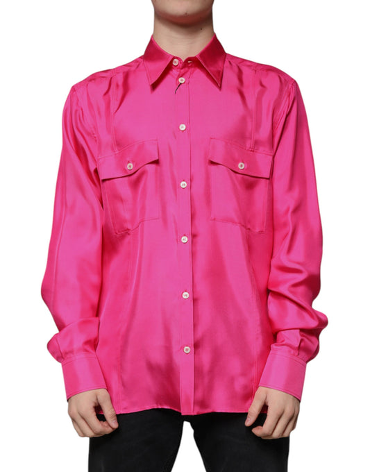 Pink Silk Collared Button Down Men Shirt