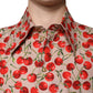 Beige Cherry Button Down Men Casual Shirt