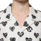 White Heart Print Short Sleeve Casual Shirt