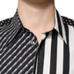 Black White Striped Button Down Casual Shirt