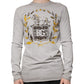 Gray Printed Cotton Crewneck Pullover Sweater