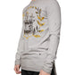 Gray Printed Cotton Crewneck Pullover Sweater