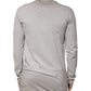 Gray Printed Cotton Crewneck Pullover Sweater