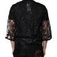 Black Nylon Floral Lace Crew Neck T-shirt