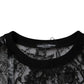 Black Nylon Floral Lace Crew Neck T-shirt