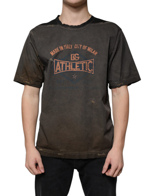 Brown Graphic Print Cotton Round Neck T-shirt