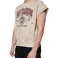 Beige Cotton Crew Neck Sleeveless T-shirt