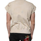 Beige Cotton Crew Neck Sleeveless T-shirt