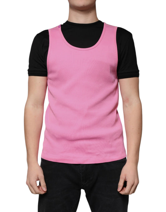 Pink Cotton Round Neck Sleeveless T-shirt