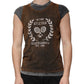 Brown Cotton Crew Neck Sleeveless T-shirt