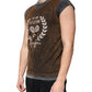 Brown Cotton Crew Neck Sleeveless T-shirt