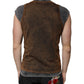 Brown Cotton Crew Neck Sleeveless T-shirt