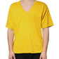 Yellow Cotton V-neck Short Sleeves T-shirt