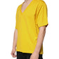 Yellow Cotton V-neck Short Sleeves T-shirt