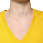 Yellow Cotton V-neck Short Sleeves T-shirt