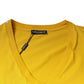 Yellow Cotton V-neck Short Sleeves T-shirt