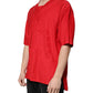 Red Cotton V-neck Short Sleeves T-shirt