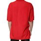 Red Cotton V-neck Short Sleeves T-shirt